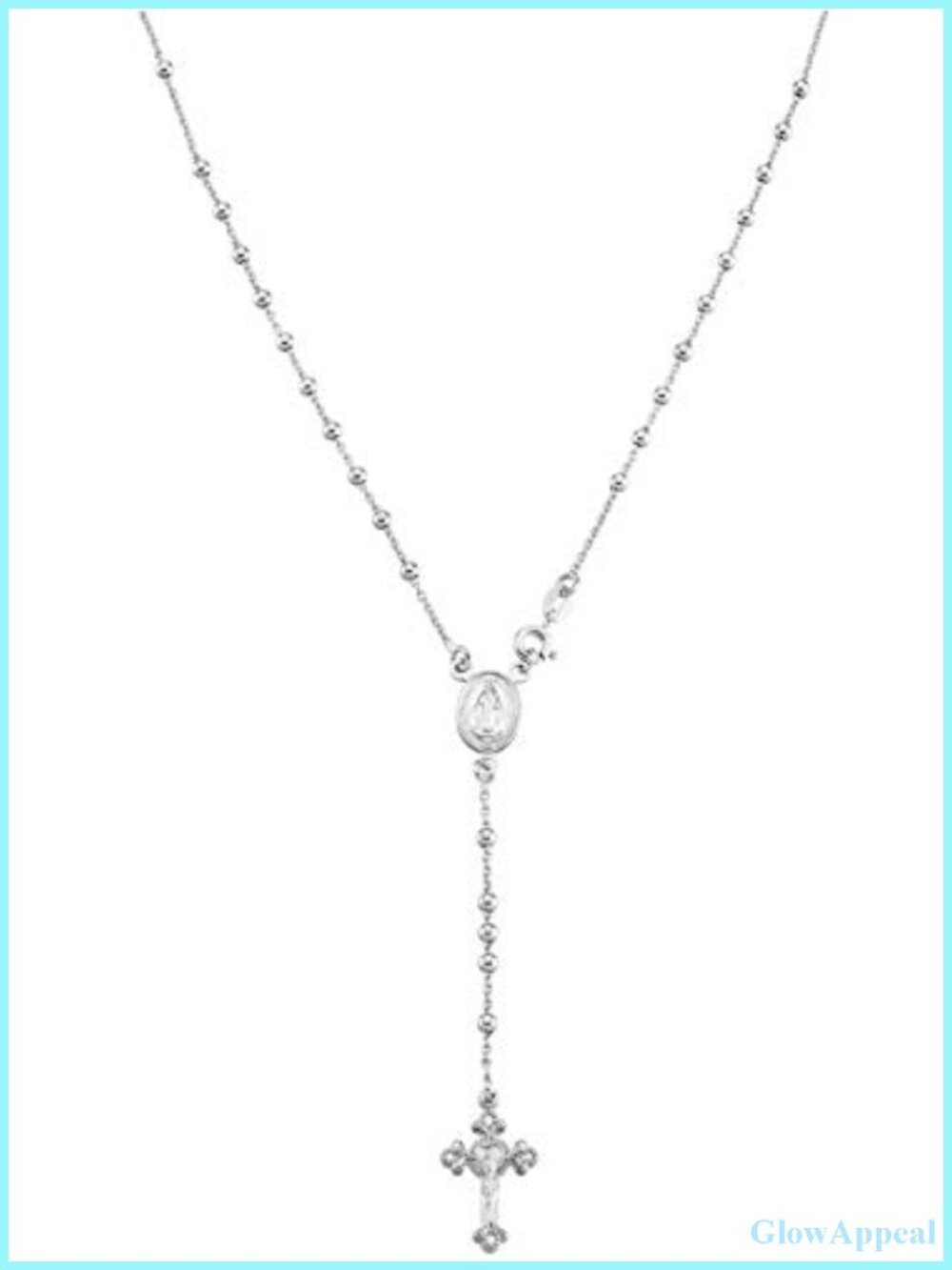 Italian 925 Sterling Silver Rosary Bead Y Necklace Cross Pendant